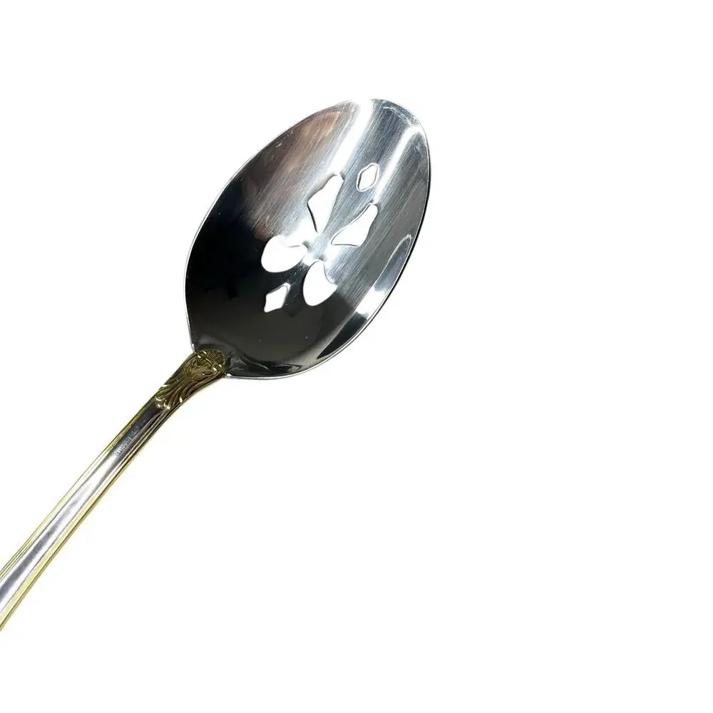 Royal Albert OLD COUNTRY ROSES Stainless Slotted Serving Spoon Gold Flatware